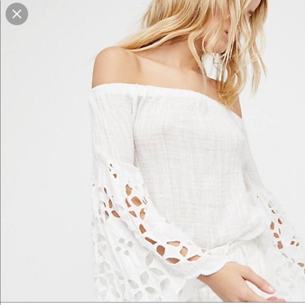 Free people over the shoulder yellow linen top- bell sleeves